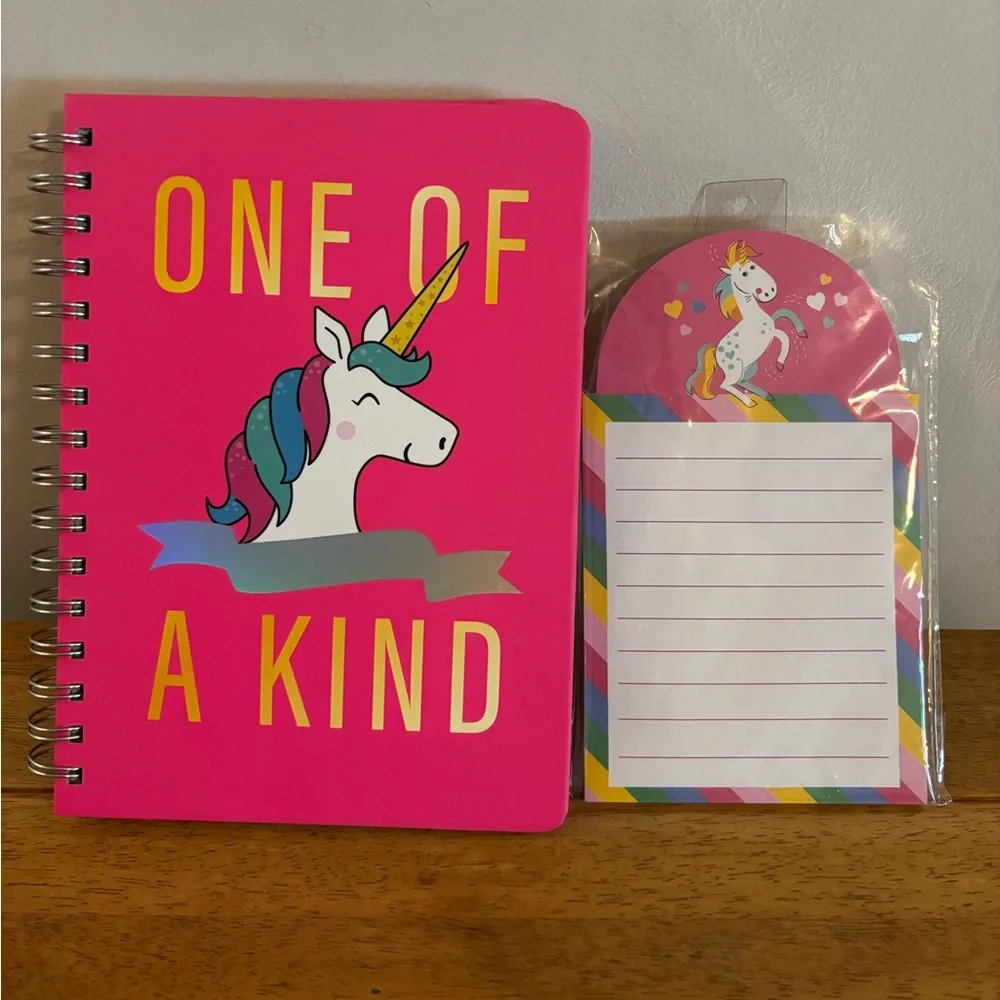 Spiral Notebook Journal ONE OF A KIND Unicorn Pink and Magnetic Notepad Bundle